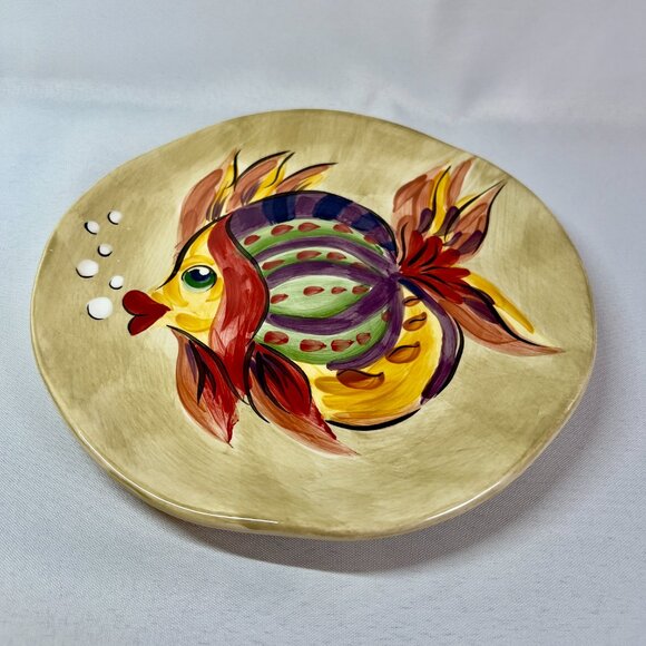 Under the Sea Salad Dessert 8" Plate Tabletops Hand Painted Coastal Fish Dish - Picture 1 of 7